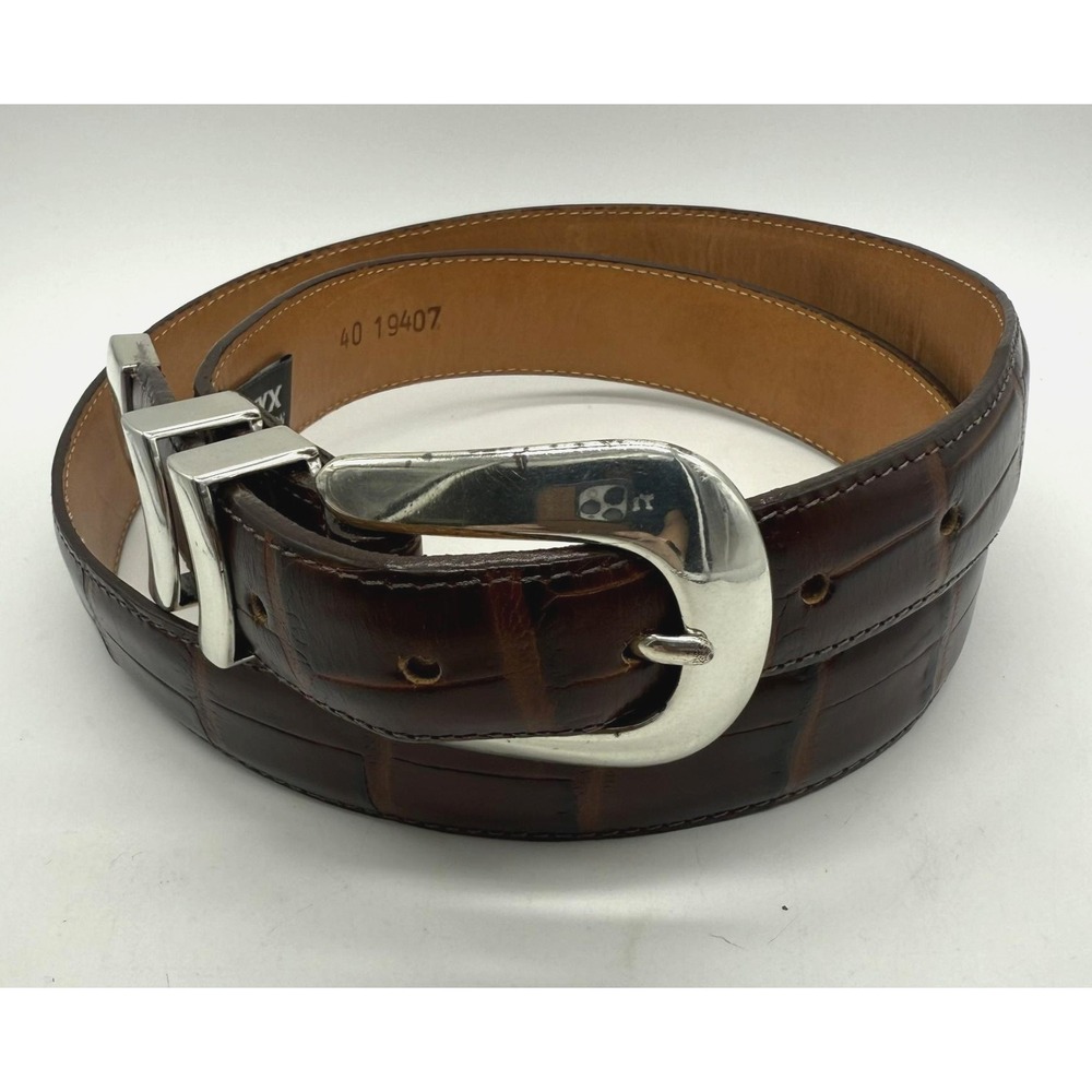 Brighton Onyx Belt Mens 40 Brown Croc Embossed‎ Leather Silver Buckle 19407